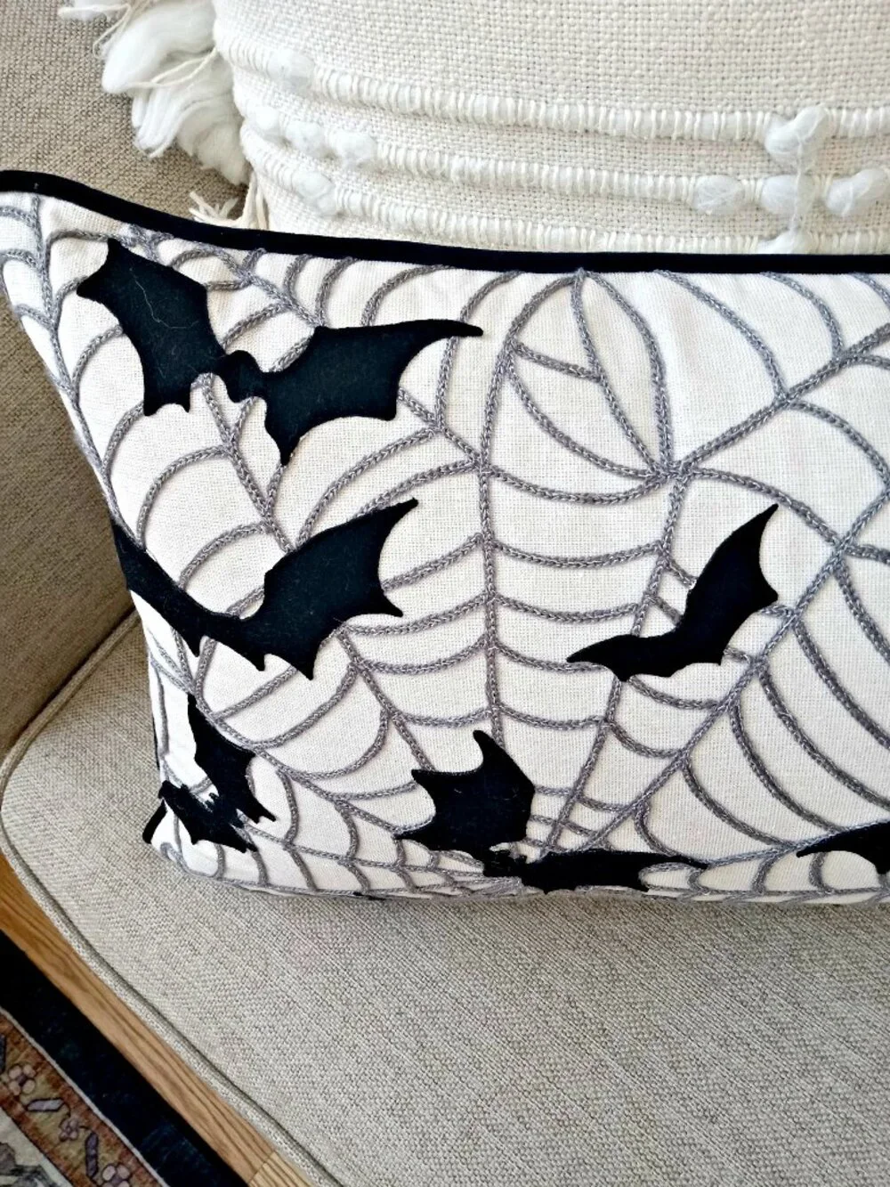NEW! HALLOWEEN Spider WEBS & BATS PILLOW